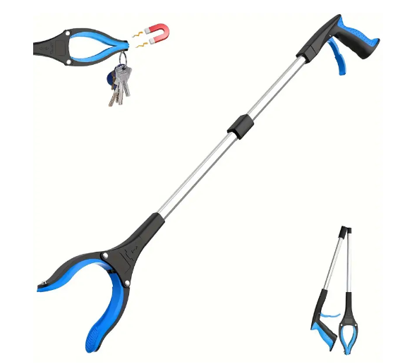 EVERREACH blue foldable grabber reacher tool with magnetic tip picking up keys